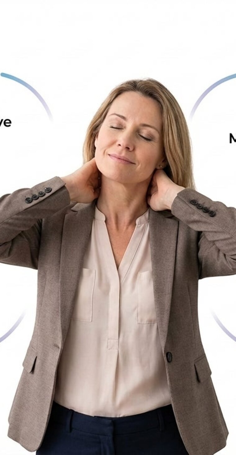 Frau mit Migräne und verspanntem Nacken